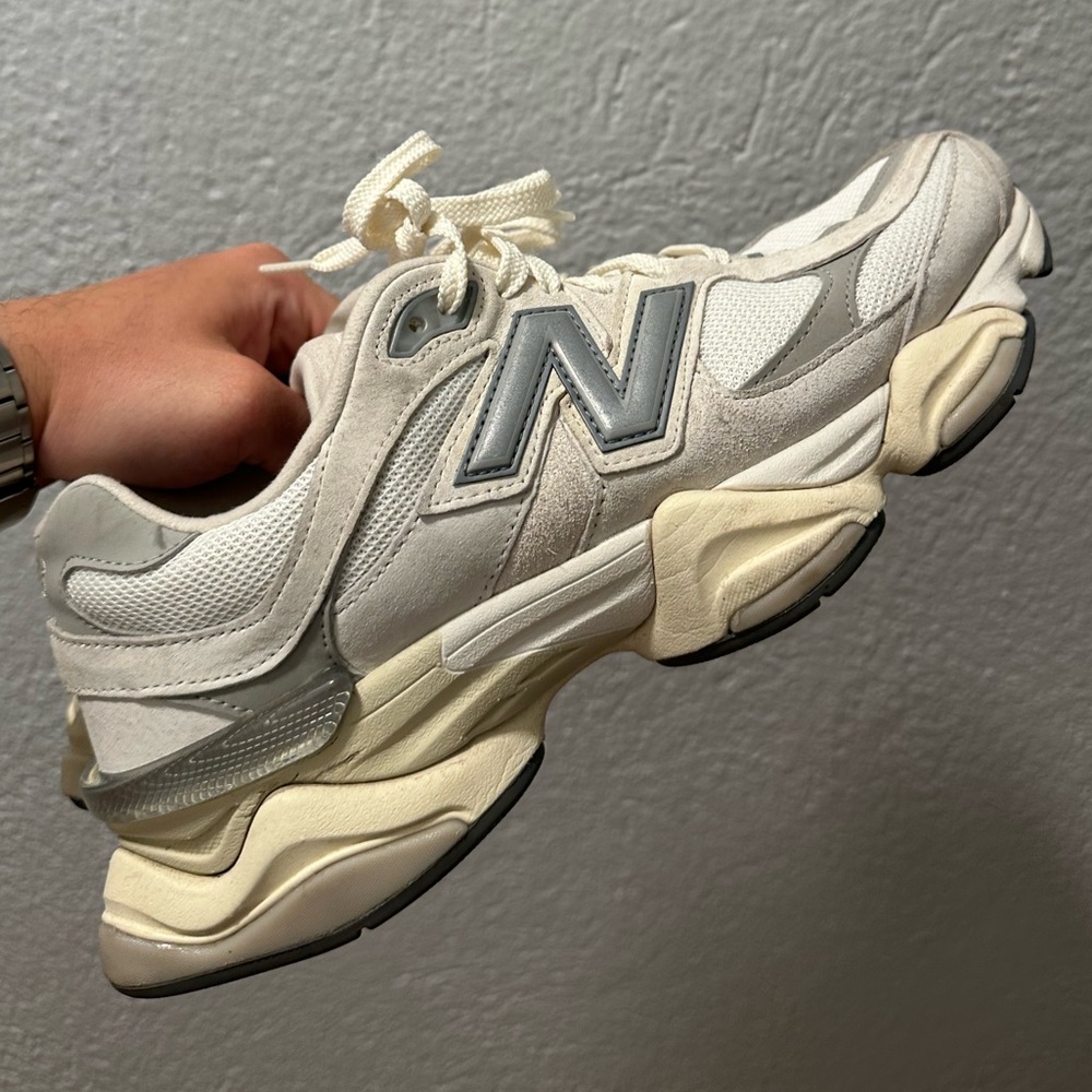 New Balance 9060 Cream and Gray Leather Sneakers